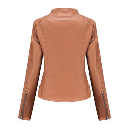 New women's leather jacket Slim jacket Thin section of the spring and autumn jacket Standing collar women's leather jacket