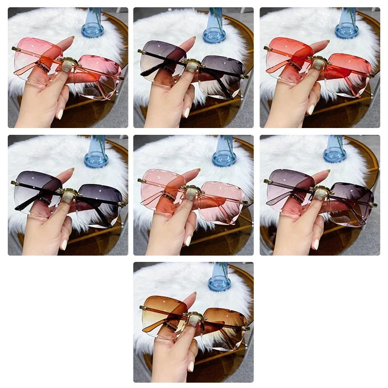 Classic Vintage Square Sunglasses Woman Gradient Mirror Frameless Sun Glasses Female Retro Fashion Rimless Sunglasses