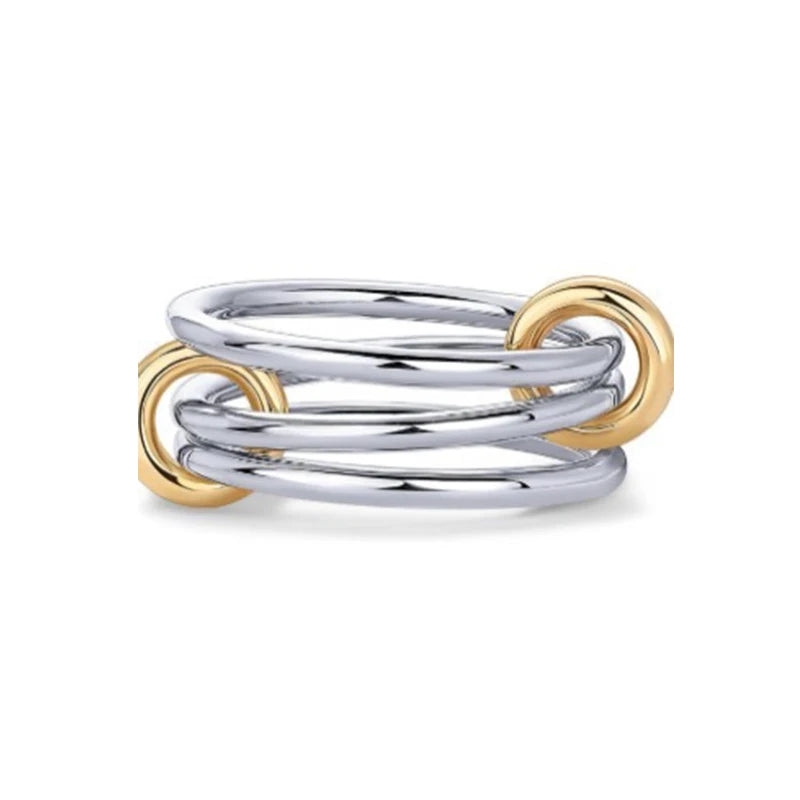 3 CZ Cubic Zirconia Ring Set Stackable Ring Silver Gold Stacking Rings Multi-Link Connected Statement Interlocking for Women