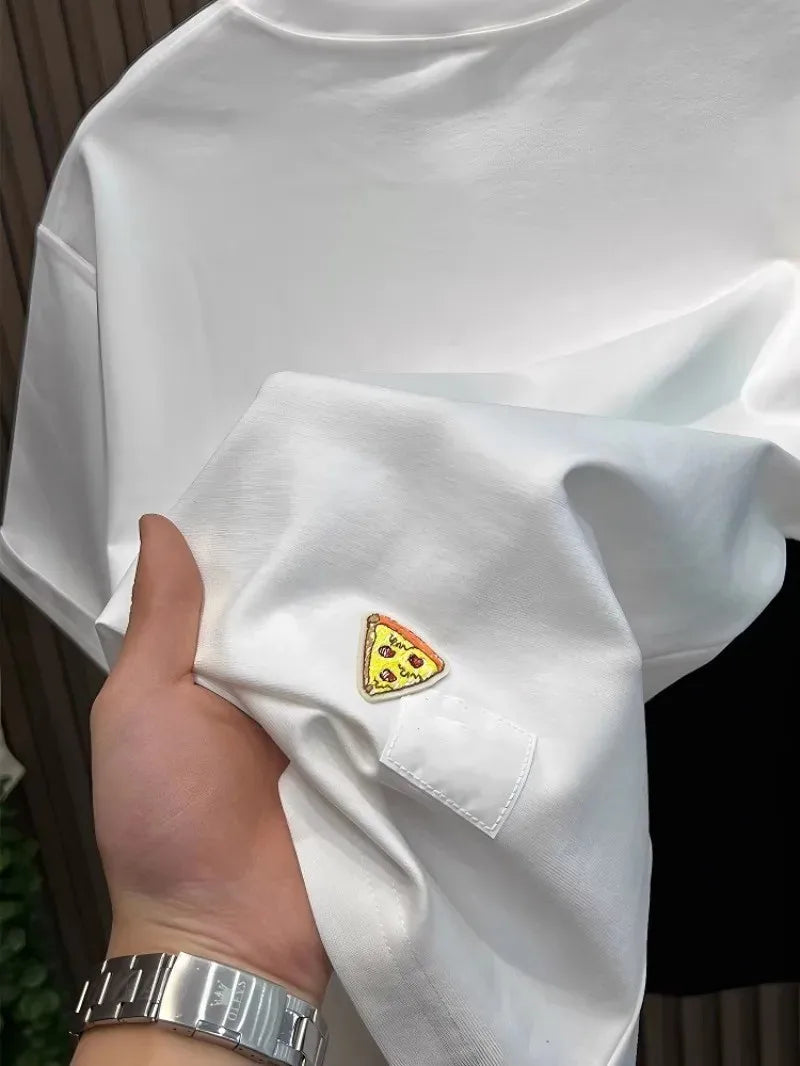 Hot Sale Summer Mens Fashion High Street Cartoon Patch Embroidery T Shirts Loose Fit Tees O Neck Short Sleeve Casual 2025 New