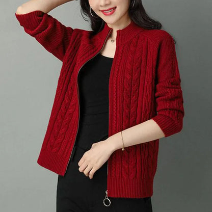 2025 Half High Collar Zipper Knitted Cardigan Jacket Women fall New korean Style  long Sleeve Cardigans Thicken Sweater Coat