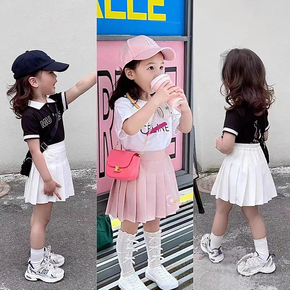 Teen Girl Summer Dress Kids Fashion Solid Color Pleated High Waist A-Line Skirt Children Casual Elastic Waist Mini Skirt Bottoms