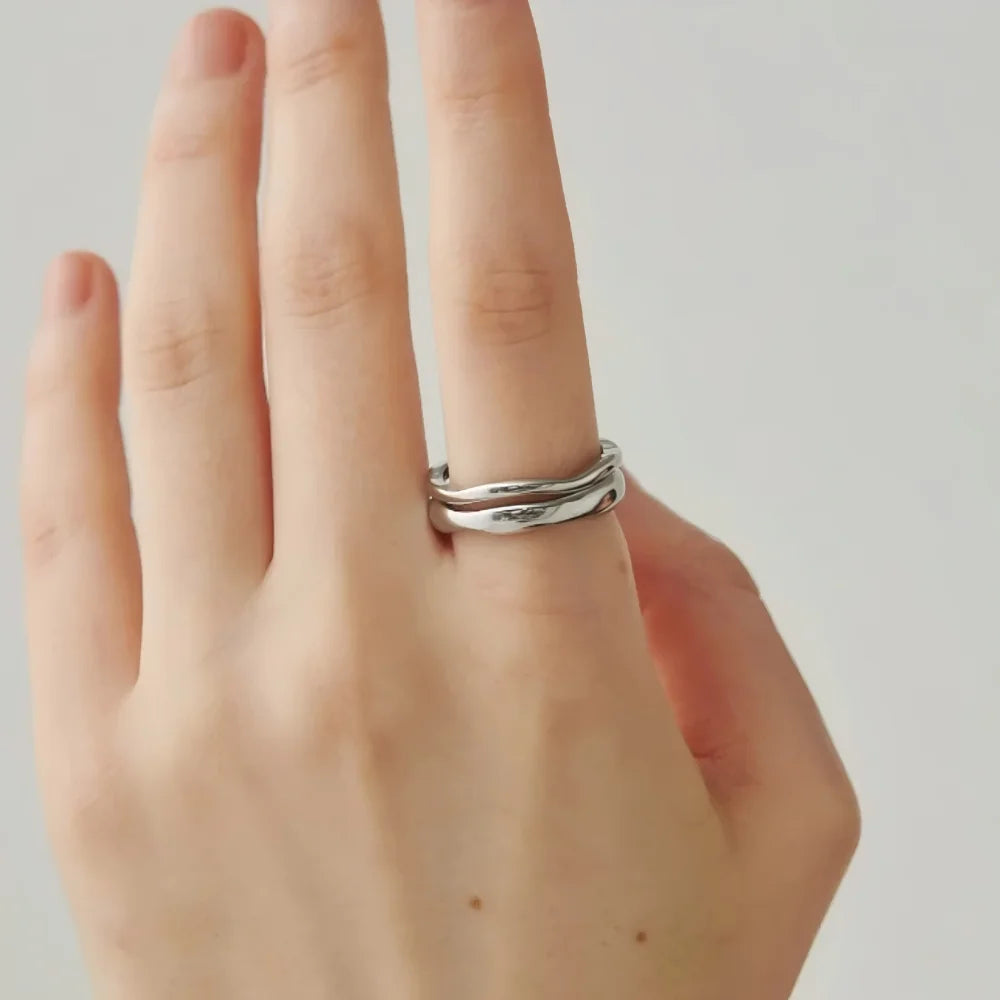 Ripple Stainless Steel Rings For women Gold Color Chunky Band  Stackable Silver Stacking Irregular Wave Minimalist Jewelry Set