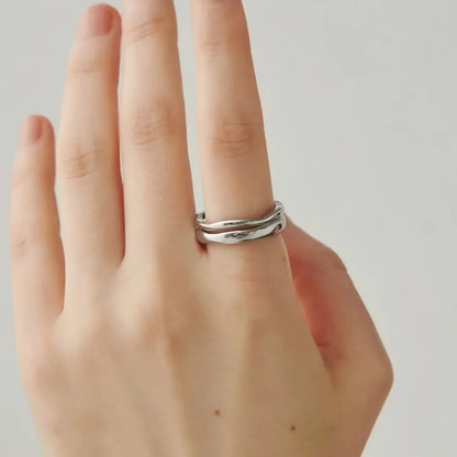 Ripple Stainless Steel Rings For women Gold Color Chunky Band  Stackable Silver Stacking Irregular Wave Minimalist Jewelry Set