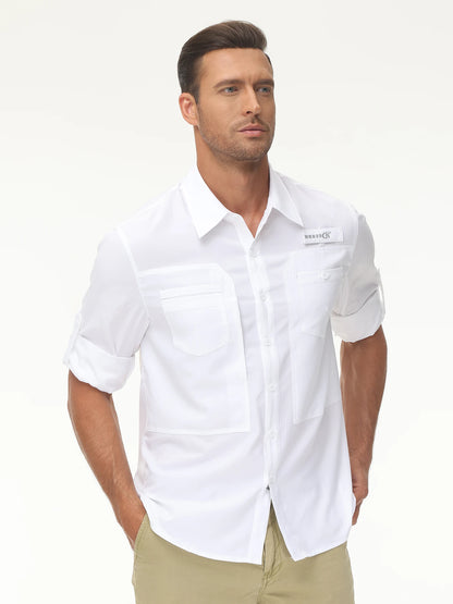 Men's UPF 50+ Casual Long Sleeve Fishing Shirts, Sun Protection Lightweight Breathable Button Down Fishing Shirt with Back Mesh