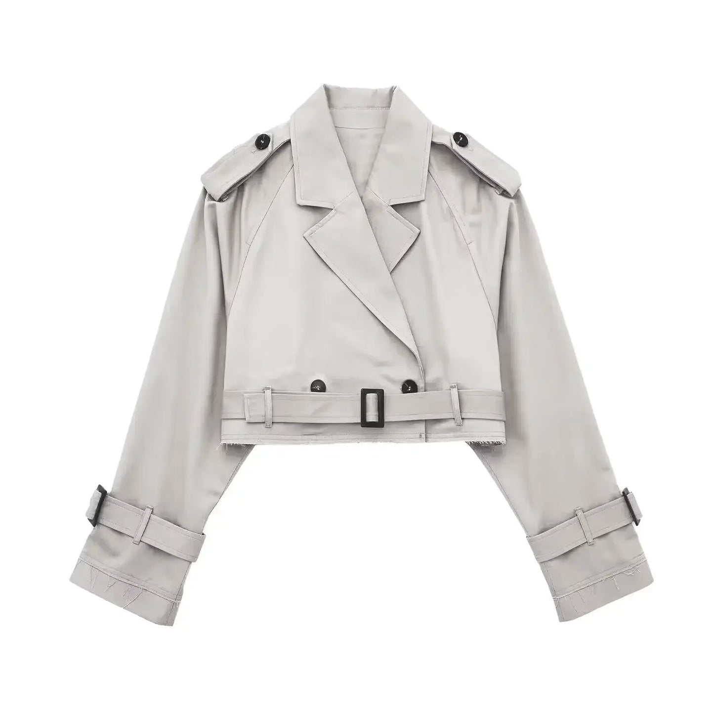 2025 Cropped Trench Coat with Belt - Vintage Double Breasted Spring Jacket for Women| Streetwear Outerwear