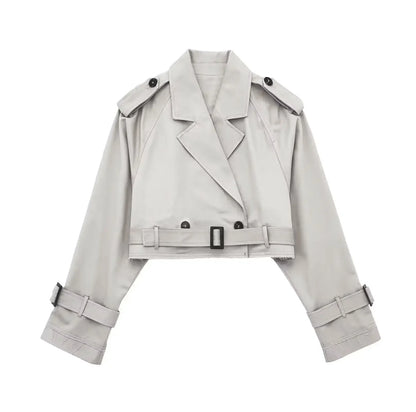2025 Cropped Trench Coat with Belt - Vintage Double Breasted Spring Jacket for Women| Streetwear Outerwear
