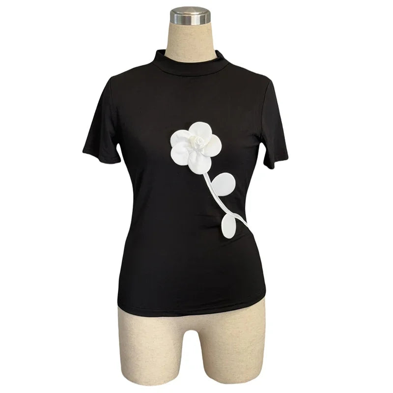 Sexy Short Sleeve Hollow Out Tops Female Black Slim Tee Basic T Shirt Women Elegant Slim Tops