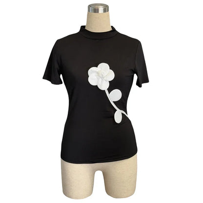 Sexy Short Sleeve Hollow Out Tops Female Black Slim Tee Basic T Shirt Women Elegant Slim Tops