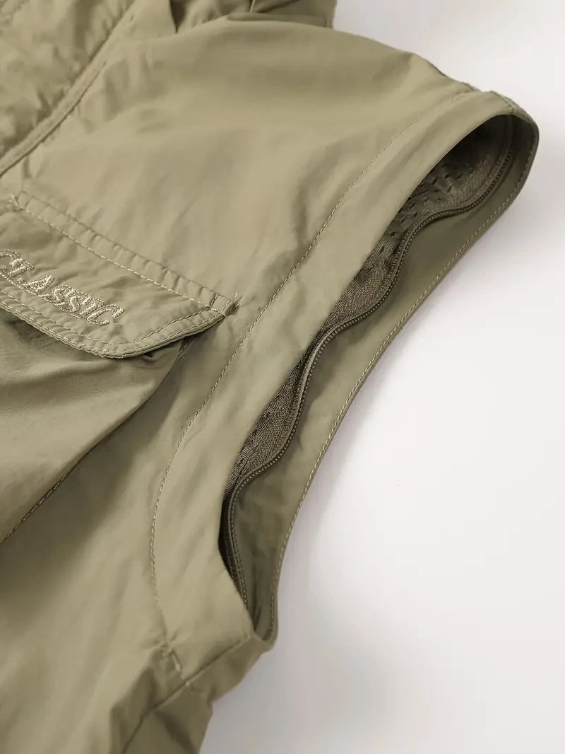 Detachable windproof sleeved hooded jacket suitable for outdoor activities men's casual waterproof multi pocket jacket vest