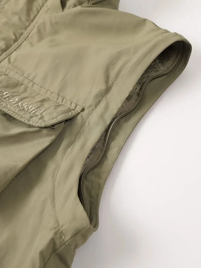 Detachable windproof sleeved hooded jacket suitable for outdoor activities men's casual waterproof multi pocket jacket vest