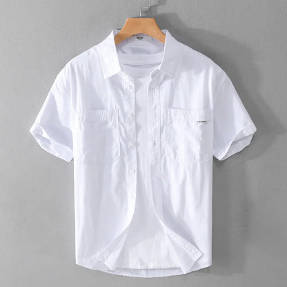 Summer Men's Casual Short Sleeve Comfortable Shirt 100% Cotton Sold Color Loose Simple Male Workwear Versatile Youth Fresh Shirt