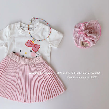 2025 Summer New Sweet Girls Shark Skin Yoga Skirt Kids High Waisted Tennis Skirt Baby Girl Solid Pleated Skirt Children Clothes