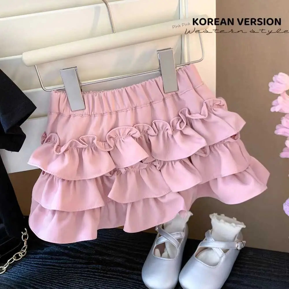 Casual Korean Style Girl's Half Body Skirt Summer Cute Bow Flower Bud Skirt Cake Skirts Sweet Children's Short Skirt Daily