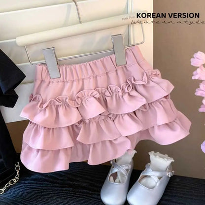Casual Korean Style Girl's Half Body Skirt Summer Cute Bow Flower Bud Skirt Cake Skirts Sweet Children's Short Skirt Daily