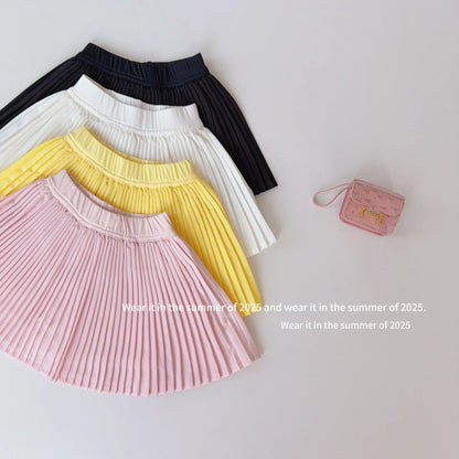 2025 Summer New Sweet Girls Shark Skin Yoga Skirt Kids High Waisted Tennis Skirt Baby Girl Solid Pleated Skirt Children Clothes