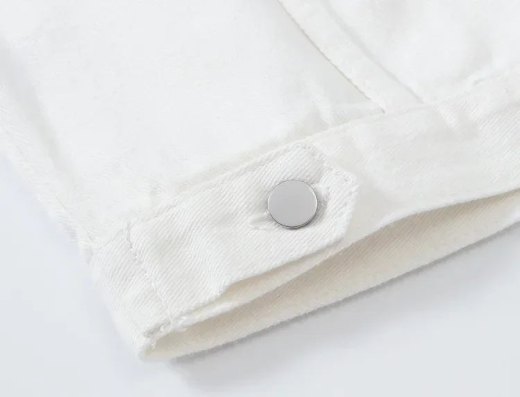 Yellow Women's Long Sleeve Jacket, Single Breasted Lapel Denim Jacket, Fashion Women's Tops Jacket Blue White Women's Coat