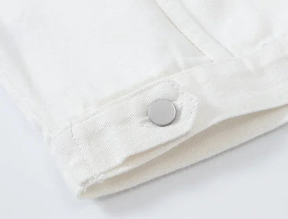 Yellow Women's Long Sleeve Jacket, Single Breasted Lapel Denim Jacket, Fashion Women's Tops Jacket Blue White Women's Coat