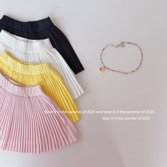 2025 Summer New Sweet Girls Shark Skin Yoga Skirt Kids High Waisted Tennis Skirt Baby Girl Solid Pleated Skirt Children Clothes