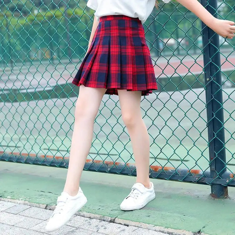 Girls Skirts spring Autumn Vintage Pleated Plaid Skirts School Teens Girl Spring Kids Skirt Children Clothing 2-14Yrs