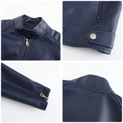 New women's leather jacket Slim jacket Thin section of the spring and autumn jacket Standing collar women's leather jacket