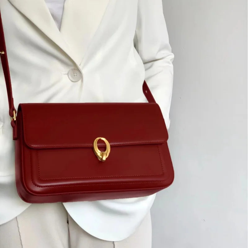 Women Vintage Red Armpit Shoulder Bag PU Simple and Versatile Large Capacity Women's Daily Commuting Crossbody Shoulder Bag Gift