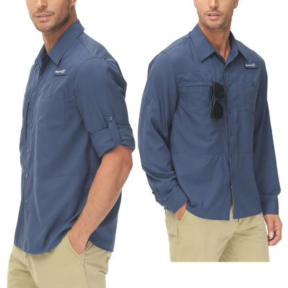 Men's UPF 50+ Casual Long Sleeve Fishing Shirts, Sun Protection Lightweight Breathable Button Down Fishing Shirt with Back Mesh