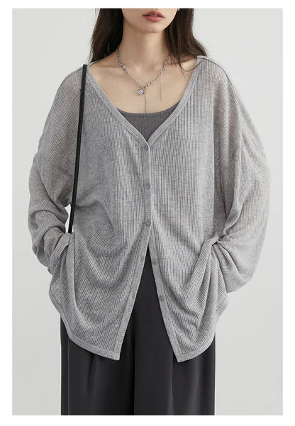 Women's Lightweight V-Neck Long Sleeve Cardigan Top, Sun Protection Spring Summer Autumn Jacket for Casual Daily Outwear