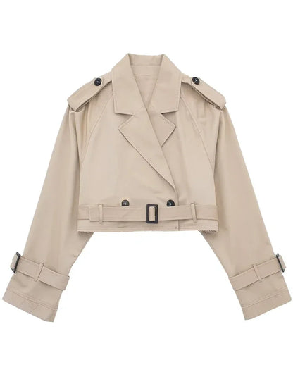 2025 Cropped Trench Coat with Belt - Vintage Double Breasted Spring Jacket for Women| Streetwear Outerwear