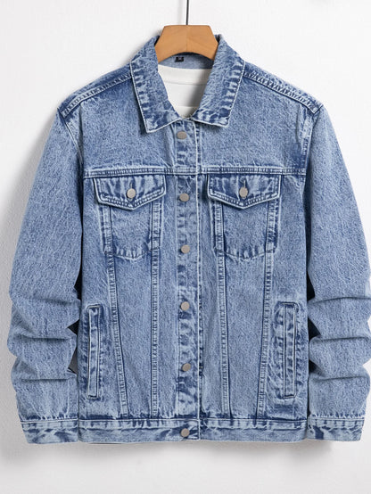 Men's blue denim jacket for spring and autumn. Stylish and casual, versatile for streetwear.
