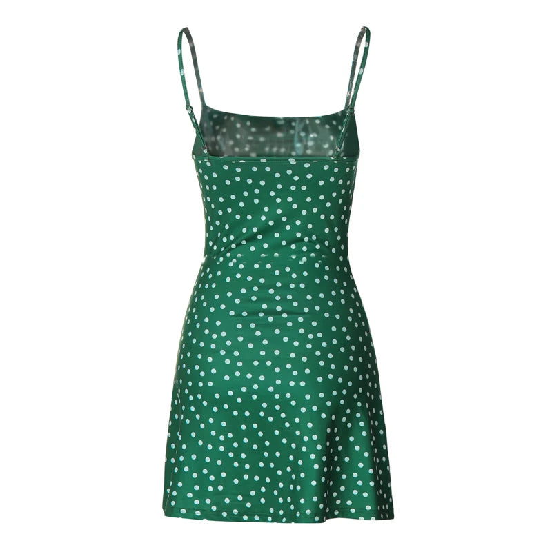 Hugcitar 2024 Summer Spot Print Slips Backless Sexy Elegant Bodycon Mini Prom Dress Women Casual Clothes Y2K Beach Festival