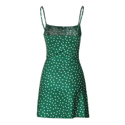 Hugcitar 2024 Summer Spot Print Slips Backless Sexy Elegant Bodycon Mini Prom Dress Women Casual Clothes Y2K Beach Festival