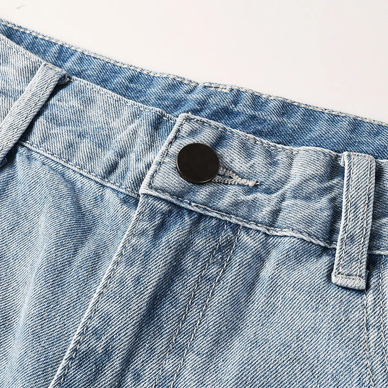 Men's High Street Distressed Washed Light Blue Non-Stretch Damaged Holes Spray Paint Slim Fit Jeans Pants