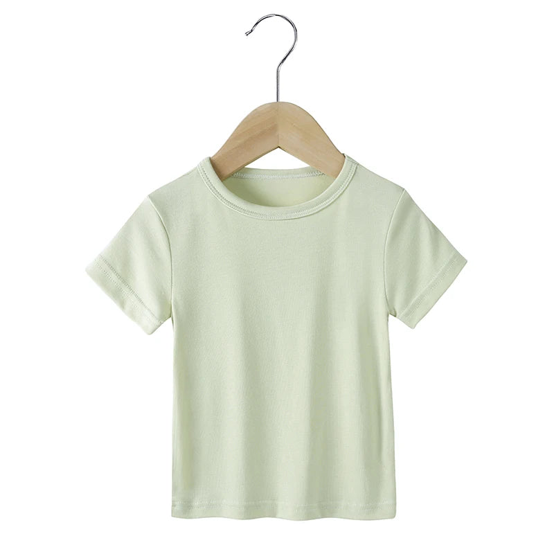 2025 Summer Breathable Kids Boy Girl T-Shirts Clothes Modal Solid Short Sleeve Tops For Infant Baby Tees Children's Clothing