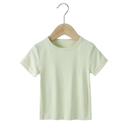 2025 Summer Breathable Kids Boy Girl T-Shirts Clothes Modal Solid Short Sleeve Tops For Infant Baby Tees Children's Clothing