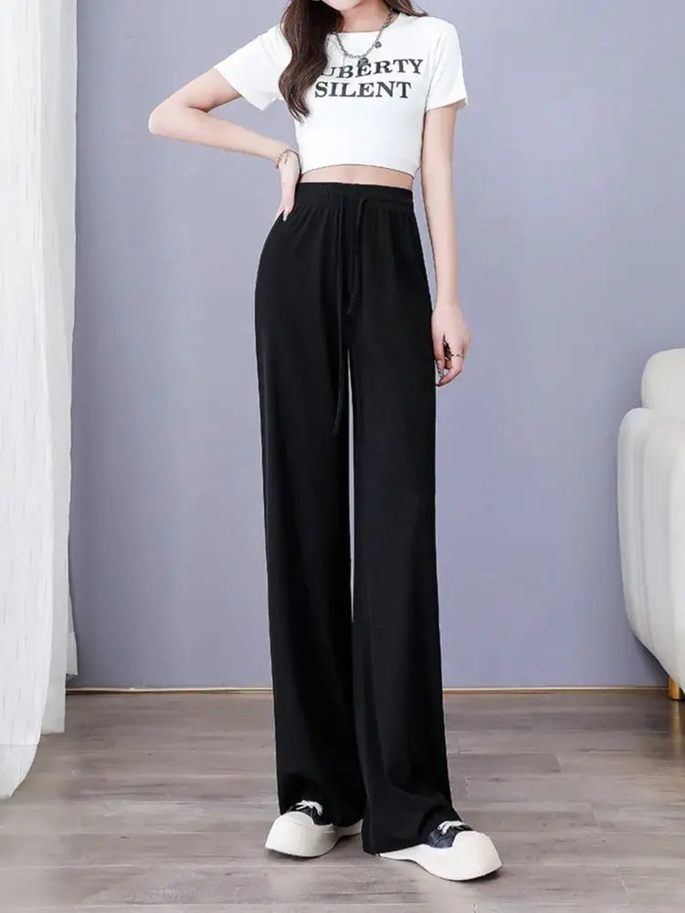 Summer Autumn Cold Feeling Fashion Solid Women Long Pants Female Loose Straight Casual Pants