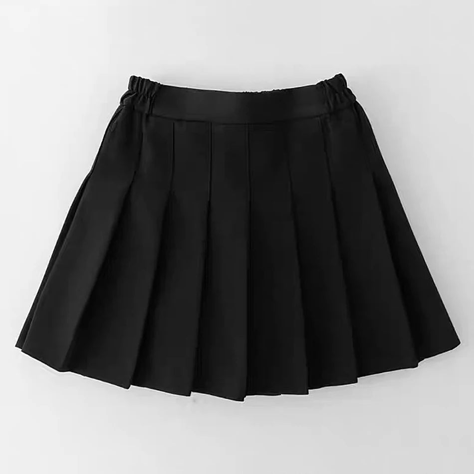 Teen Girl Summer Dress Kids Fashion Solid Color Pleated High Waist A-Line Skirt Children Casual Elastic Waist Mini Skirt Bottoms