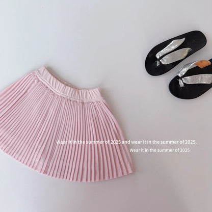2025 Summer New Sweet Girls Shark Skin Yoga Skirt Kids High Waisted Tennis Skirt Baby Girl Solid Pleated Skirt Children Clothes