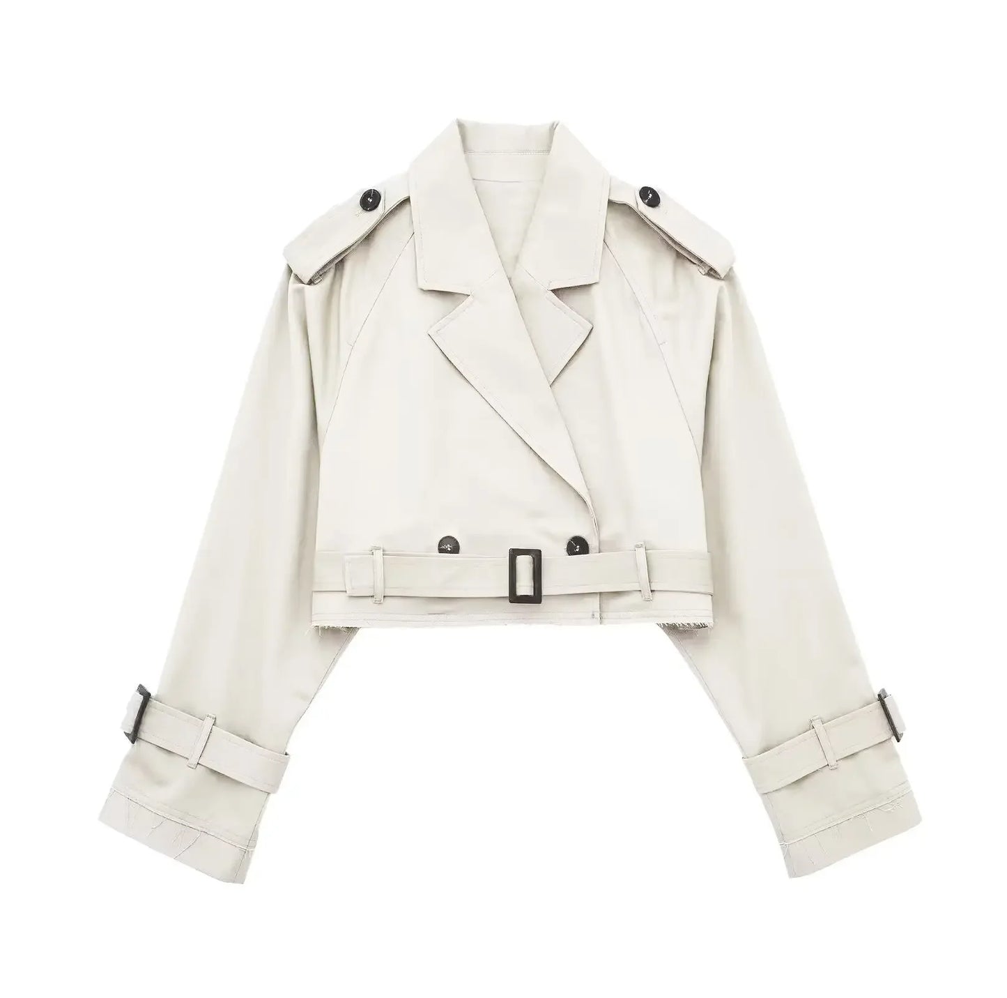 2025 Cropped Trench Coat with Belt - Vintage Double Breasted Spring Jacket for Women| Streetwear Outerwear