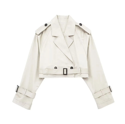 2025 Cropped Trench Coat with Belt - Vintage Double Breasted Spring Jacket for Women| Streetwear Outerwear