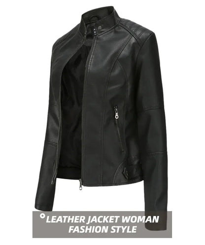 New women's leather jacket Slim jacket Thin section of the spring and autumn jacket Standing collar women's leather jacket