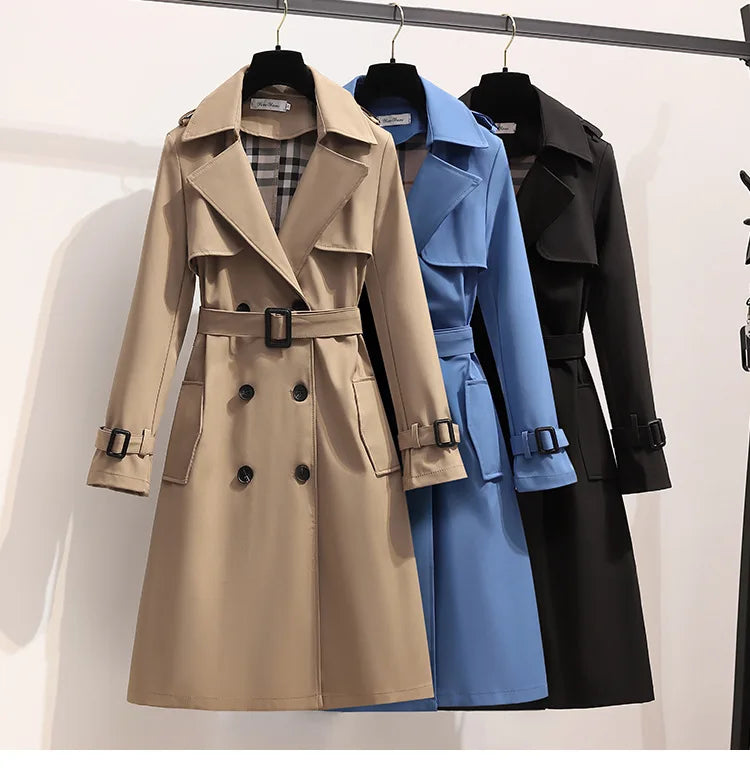 Women Fashion Trench New Coat Spring Autumn Korean Long Sleeve With Belt Jackets Solid British Style Coats Women's Chic Outwear