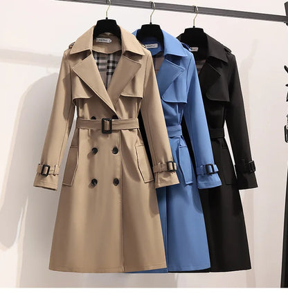 Women Fashion Trench New Coat Spring Autumn Korean Long Sleeve With Belt Jackets Solid British Style Coats Women's Chic Outwear