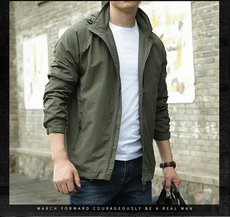 ARC Outdoor Men's, Fishing, Mountain Climbing, Traveling, Solid Color, Skiing, Camping, Waterproof and Breathable Hooded Jacket