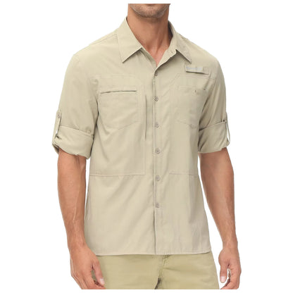Men's UPF 50+ Casual Long Sleeve Fishing Shirts, Sun Protection Lightweight Breathable Button Down Fishing Shirt with Back Mesh