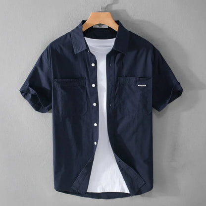 Summer Men's Casual Short Sleeve Comfortable Shirt 100% Cotton Sold Color Loose Simple Male Workwear Versatile Youth Fresh Shirt