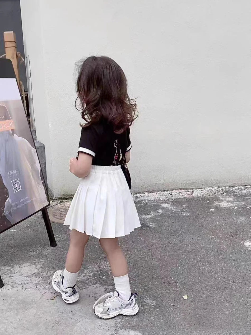Teen Girl Summer Dress Kids Fashion Solid Color Pleated High Waist A-Line Skirt Children Casual Elastic Waist Mini Skirt Bottoms