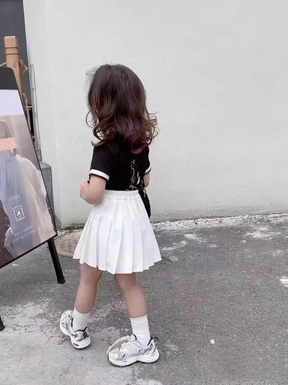 Teen Girl Summer Dress Kids Fashion Solid Color Pleated High Waist A-Line Skirt Children Casual Elastic Waist Mini Skirt Bottoms