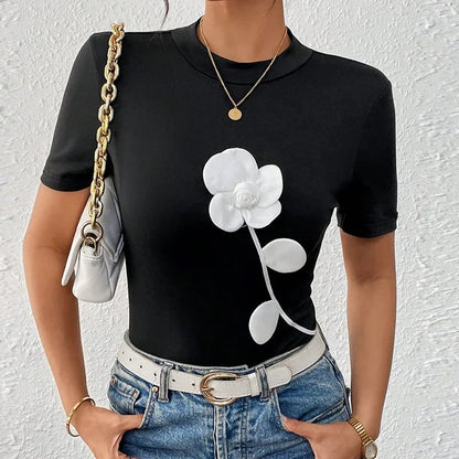 Sexy Short Sleeve Hollow Out Tops Female Black Slim Tee Basic T Shirt Women Elegant Slim Tops