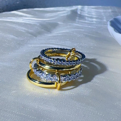 3 CZ Cubic Zirconia Ring Set Stackable Ring Silver Gold Stacking Rings Multi-Link Connected Statement Interlocking for Women